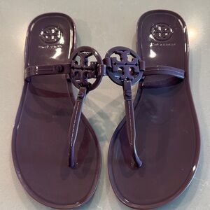 Tory Burch Women’s Miller Logo Jelly Sandals in Dark Plum